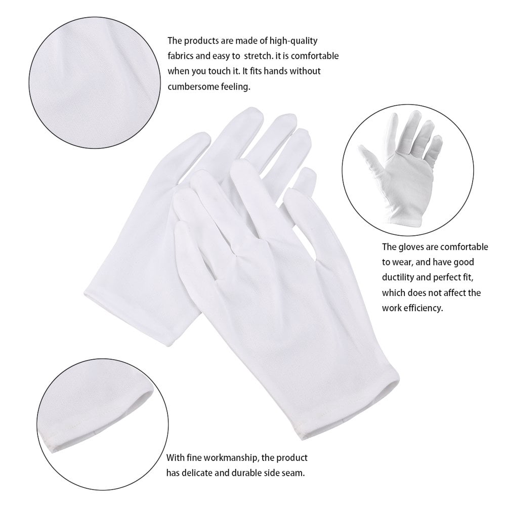LEEYNEER Lightweight Nylon Protective Gloves Film Handling Gloves Work Gloves - 8 Pairs/Set (White)