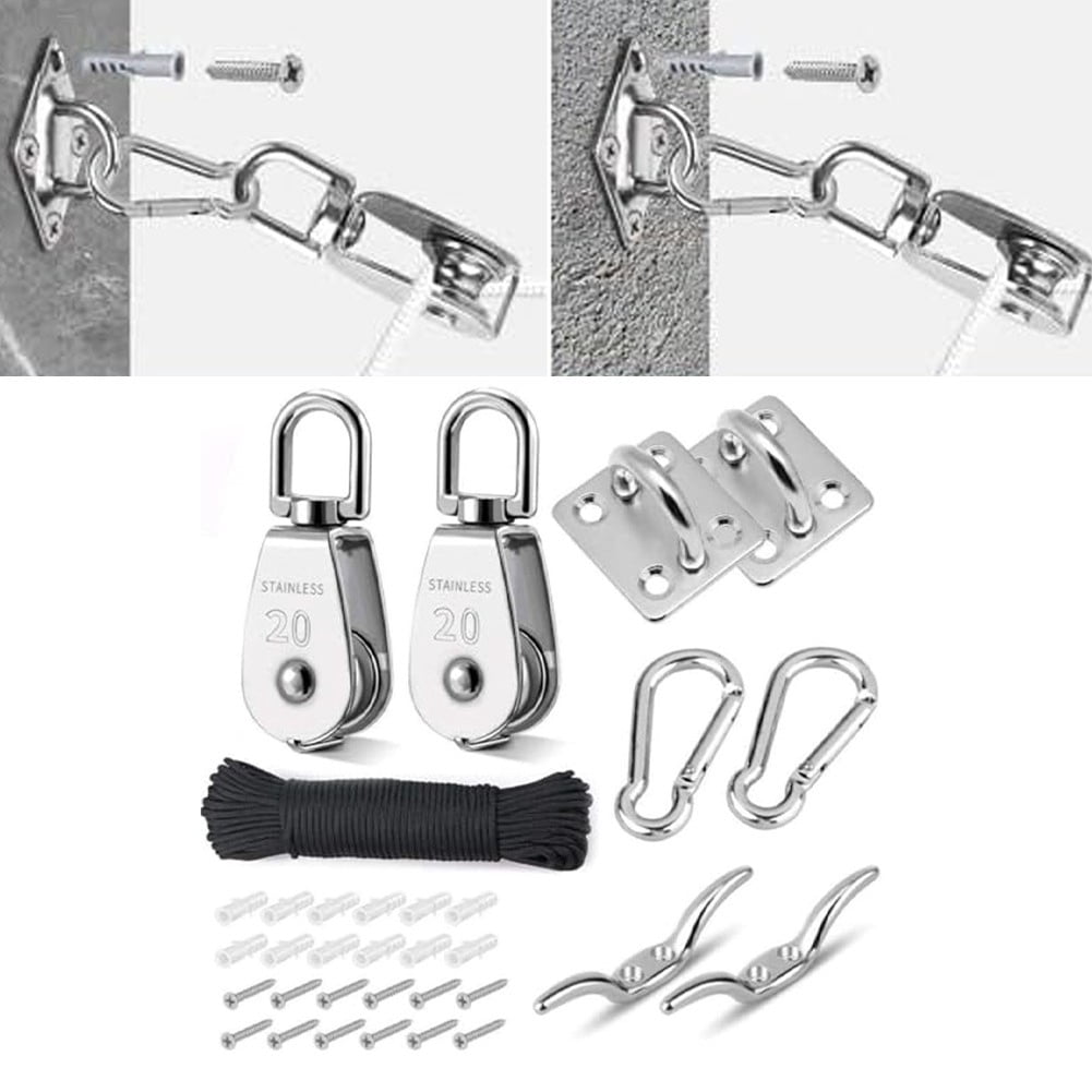 M20 Pulley Block System Stainless Steel Crane Pulley Block With Nylon Rope Carabiners Eye Pad Plates For Garden Marine Hardware