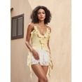 thumbnail image 4 of Gupgi Women Halter Cami Top Irregular Deep V Neck Ruffle Crop Top Solid Color Backless Tank Shirt, 4 of 9