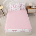 thumbnail image 4 of Manfei Letter V Initial Monogram Zipper Twin Comforter Sets with Fitted Sheet and 2 Pillowcases For Kids,Watercolor Pink Bowknot Zipper Bedding Set For Girls,Pink Reversible,4 Pieces, 4 of 7