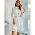 thumbnail image 2 of EILLY BAZAR Women's Lace Dresses Mesh Insert Mock Neck Flounce Sleeve White M, 2 of 4