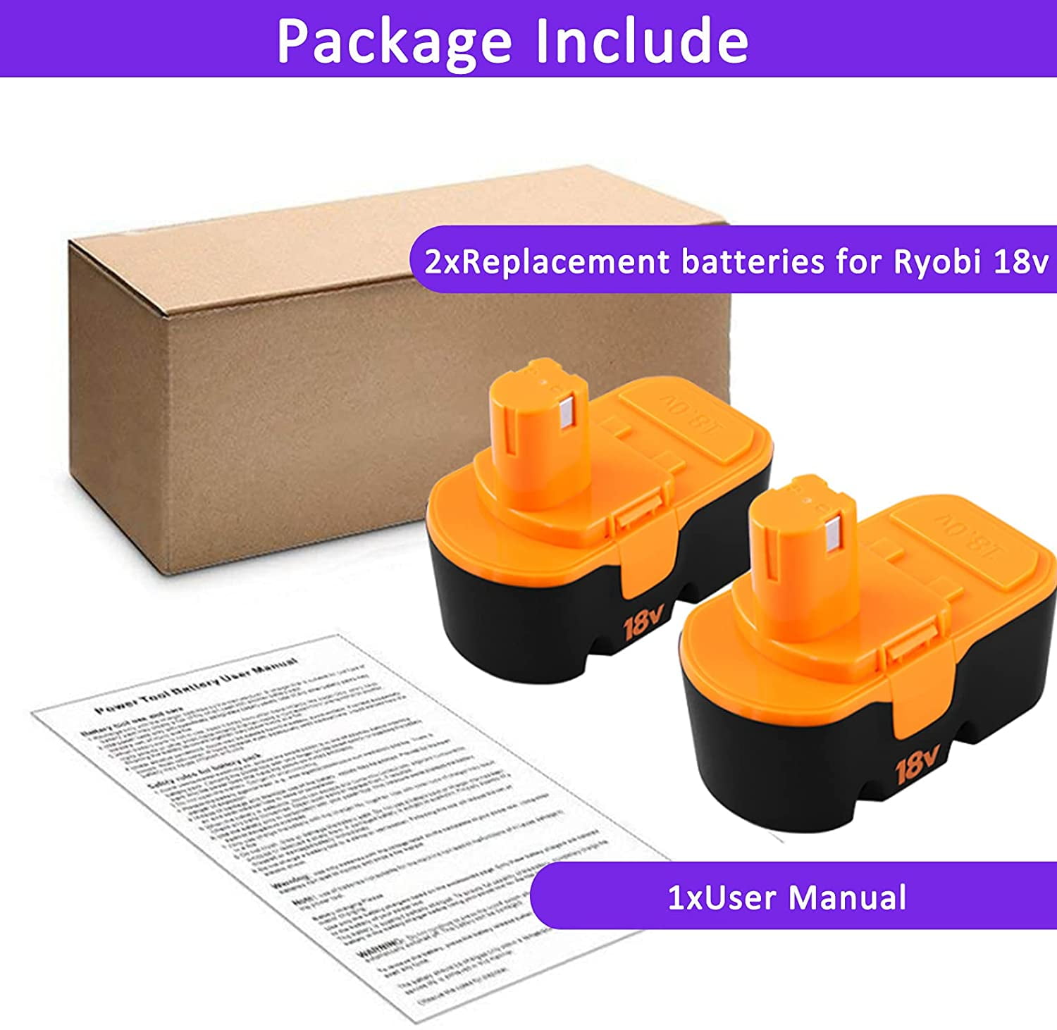 [Upgraded 3.6Ah] P100 Ni-Mh Replacement for Ryobi 18V Battery P101 ABP1801 ABP1803 BPP1820 1322401 1400672 1323303 130255004 130224007 130224028 130224054 Compatible with Ryobi One+ Tools 2 Pack
