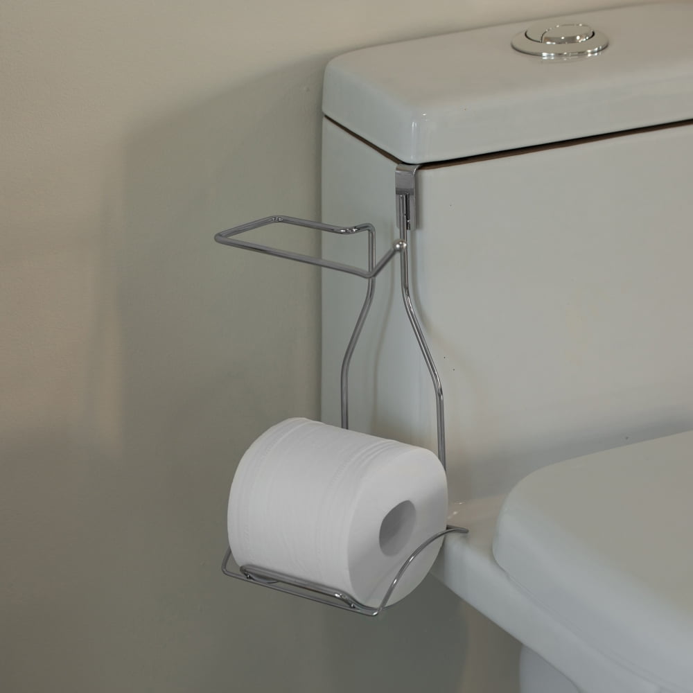 Chrome Over the Tank 2 Slots Toilet Tissue Paper Holder Organizer for Bathroom Storage, Set of 2