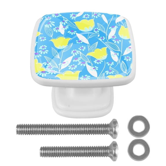 4 Pieces Set Drawer Pulls Handle Square Wardrobe Cabinet Knobs with Stainless Steel Screws Furniture Kitchen Decor