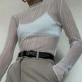 thumbnail image 4 of Women'S Pleated Long Sleeve Sheer Tops White M, 4 of 10