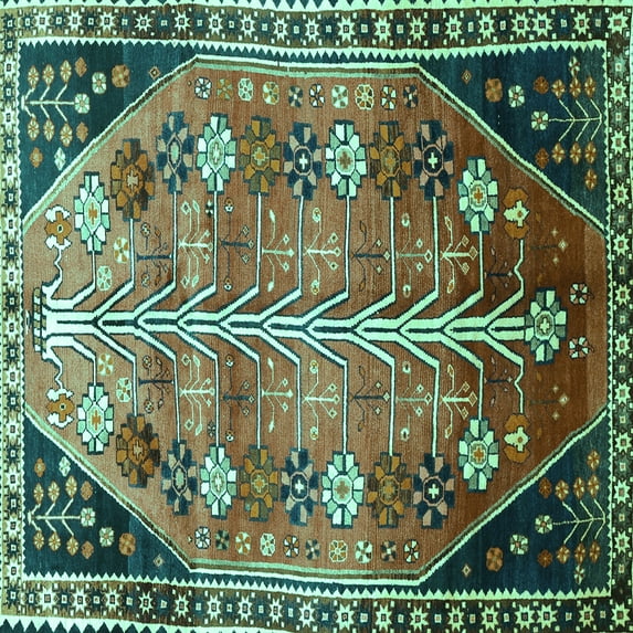 Ahgly Company Indoor Square Persian Turquoise Blue Traditional Area Rugs, 8' Square