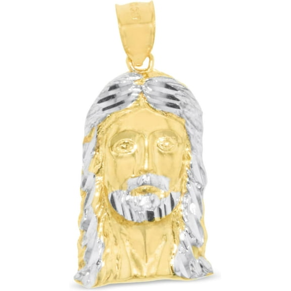 Floreo 10k Yellow Gold Face of Jesus Christ Two-Tone Religious Pendant Height(25mm)