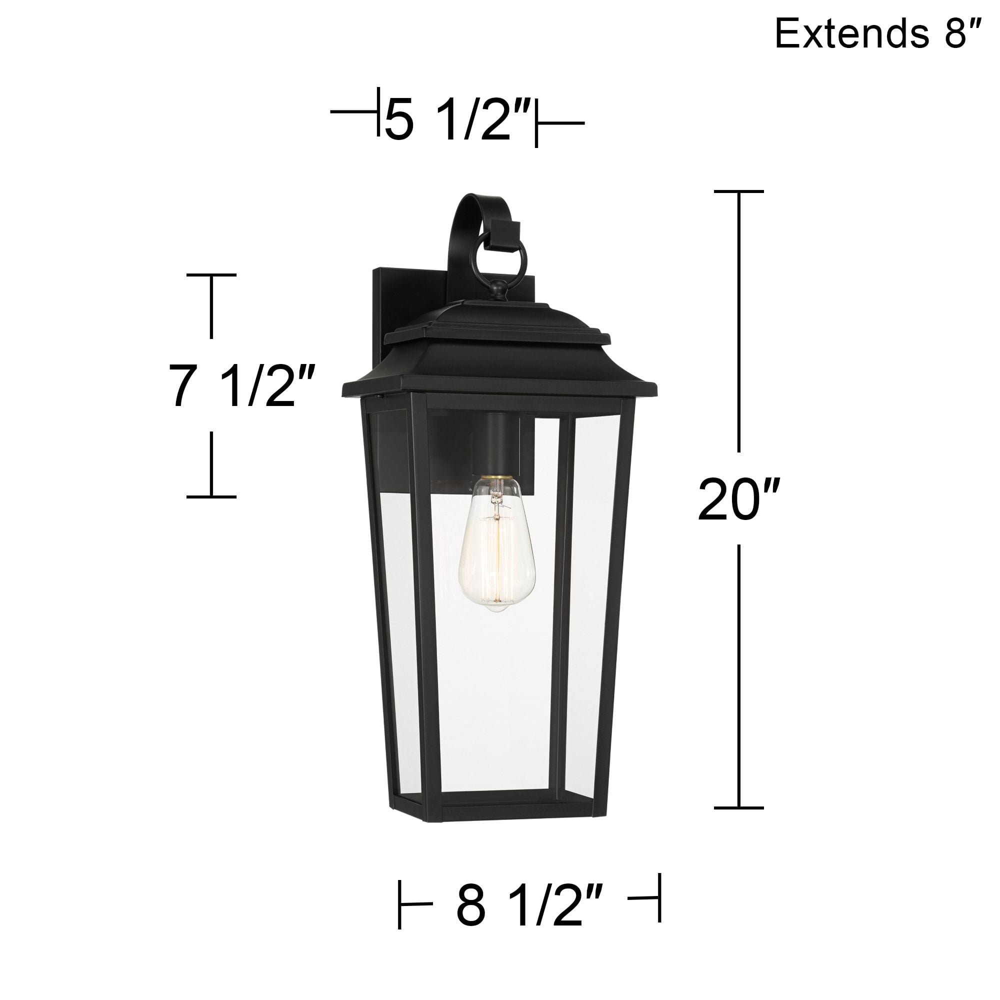 John Timberland Bellis Verde 20" High Traditional Outdoor Wall Light Fixture Mount Porch House LED Bulb Textured Black Glass Shade