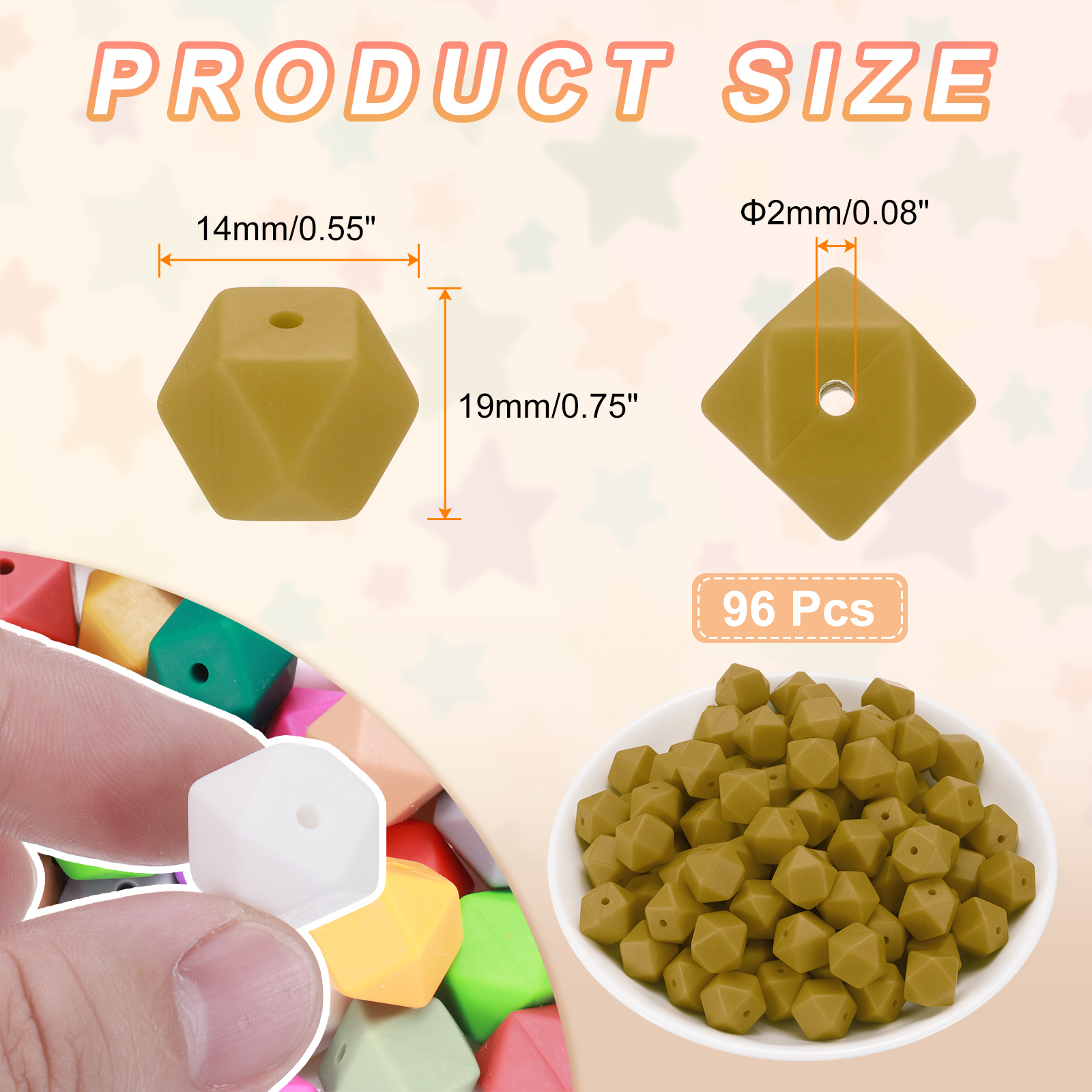 96Pcs Silicone Beads 14mm Hexagon Rubber Focal Beads Bulk for Pens Keychain Bracelet Necklace DIY Crafts Making, Olive Green