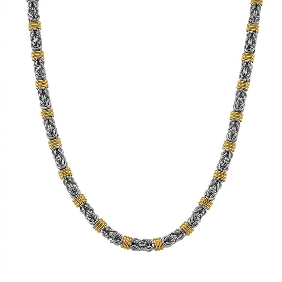 Fashionable TwoTone Byzantine Chain Necklace 20.522.5 Inches in ION Plated Yellow Gold and Stainless Steel Christmas Gifts