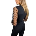 thumbnail image 7 of Douhoow Women Blouse Deep V Neck Mesh Polka Dot Long Sheer Sleeve Top Black Shirt, 7 of 7