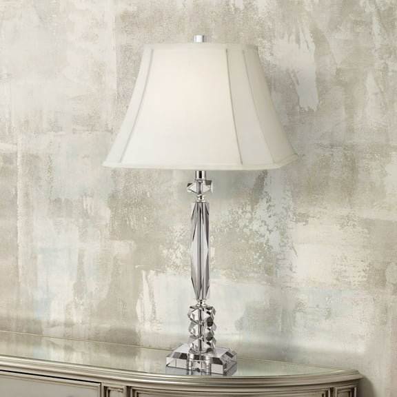 Vienna Full Spectrum Traditional Table Lamp 25 1/2" High Crystal Cut Column Geneva White Square Shade for Bedroom Living Room Bedside Nightstand Kids