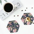 thumbnail image 4 of Honeii Vintage Floral print Leather Coaster Set of 4, ideal for safeguarding your furniture from drinks spills and effortless cleanup-Hexagon, 4 of 6