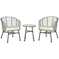 thumbnail image 2 of Outsunny 3 Piece Patio Bistro Set, PE Rattan Outdoor Furniture with Cushioned Barrel Chairs & Glass Coffee Table, Conversation Set, Cream White, 2 of 9