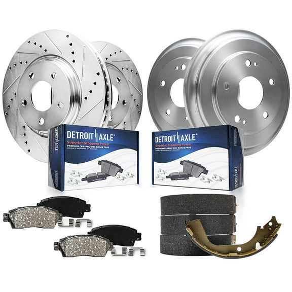 Detroit Axle - Brake Kit for 2006-2011 Honda Civic Front Drilled and Slotted Brake Rotors Brakes Pads Rear Brake Drums Brake Shoes Replacement : 10.3" Front Rotor