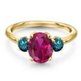 thumbnail image 3 of Gem Stone King 18K Yellow Gold Plated Silver Red Created Ruby and Blue Diamond Engagement Ring for Women | 2.54 Cttw | Oval 9X7MM | Gemstone July Birthstone | Size 8, 3 of 6