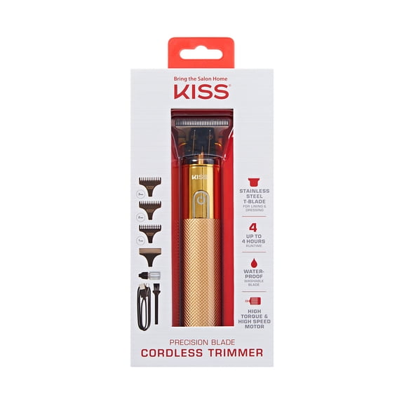 Kiss Precision Blade Cordless Hair Trimmer, Stainless Steel T-Blade, High-Speed Motor, Gold, 8 Pieces