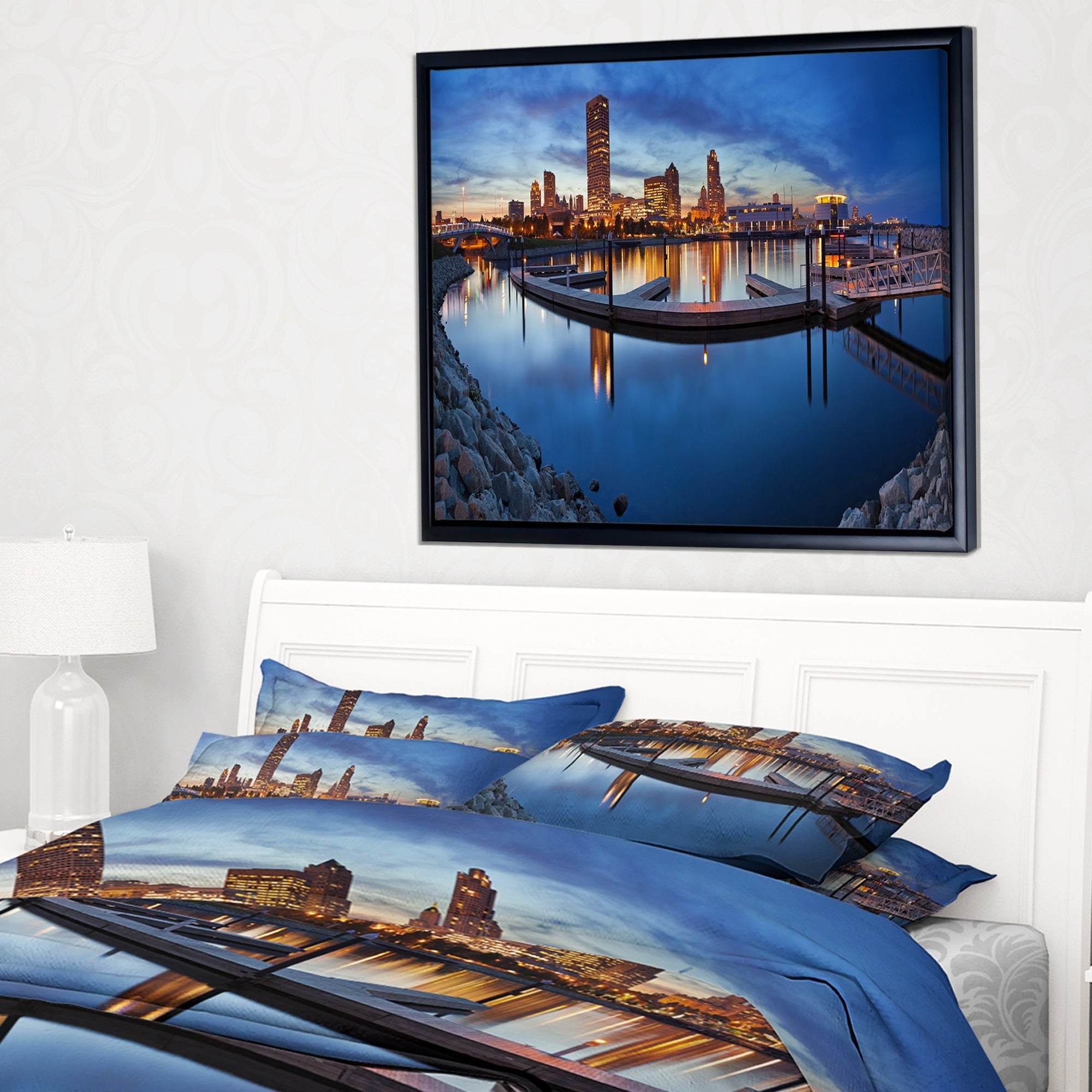 Design Art Milwaukee Panoramic View Framed Canvas Art Print