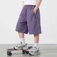thumbnail image 6 of WAYUTE Toddler Kids Boy's Lightweight Bermuda Shorts Elastic Waisted Loose Fit Breathable Solid Color Summer Shorts with Pockets Casual School,Purple,Size 12 Y-13 Y, 6 of 7