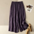 thumbnail image 5 of Likimi Linen Pants For Women Wide Leg Elastic Waist Summer Loose Fit Solid Color Fashionable Trousers Purple Size M, 5 of 5