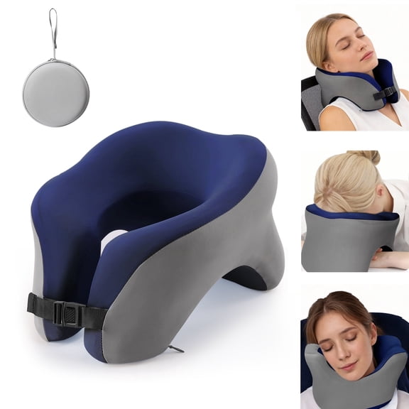 Travel Pillows for Airplanes - Adjustable Memory Foam Neck Pillow For Traveling With Removable Ice Silk Cover, Ergonomic Flight Pillow With EVA Bag For Airplane, Car, Train, Or Bus Trip, Darkblue