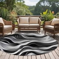 thumbnail image 5 of Abstract Waves Large Area Rugs for Bedroom Living Room, Soft Non Slip Carpet Bedside Rug, Black Grey Modern Geometric Striped Round Floor Cover Kitchen Accent Rug 8' for Dining Room/Office, 5 of 9
