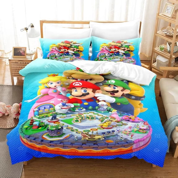 Cartoon Kids Duvet Cover Set, 3 Pieces Boys Girls Bedding Set, 1 Duvet Cover 2 Pillowcases, Soft Microfiber Bedroom Decor