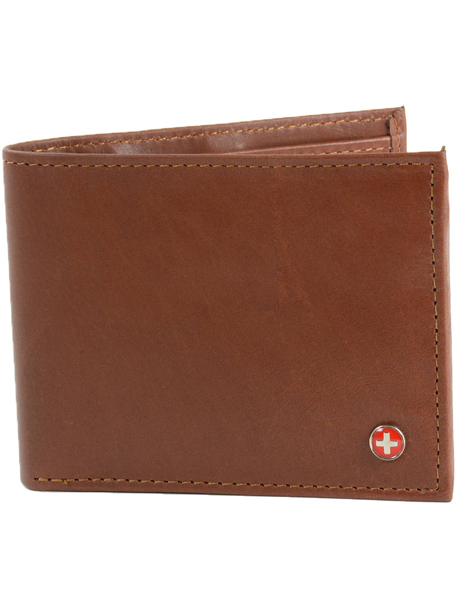 Alpine Swiss Mens Leather RFID Bifold Wallet 2 ID Windows Divided Bill Section - image 1 of 7