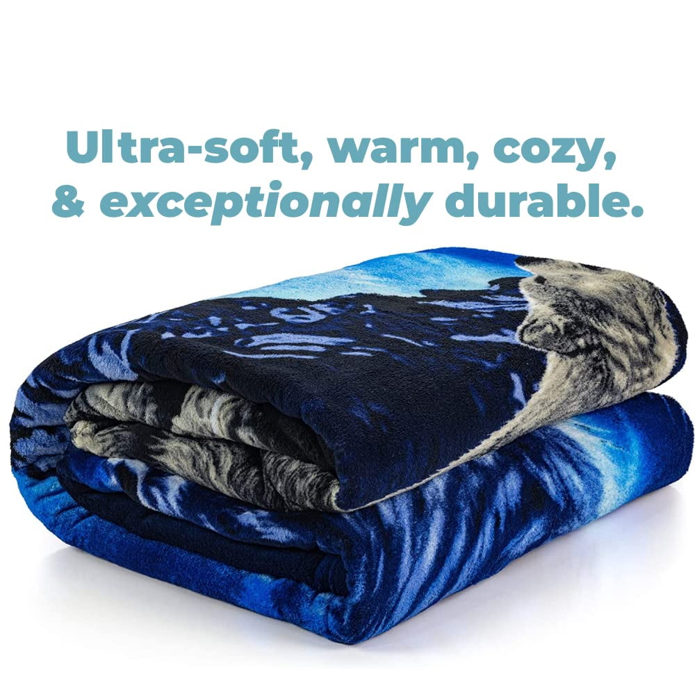 Dawhud Direct Lone Wolf Plüschdecke – Queen Size (190 X 228 Cm), Superweich, Wolf-Design