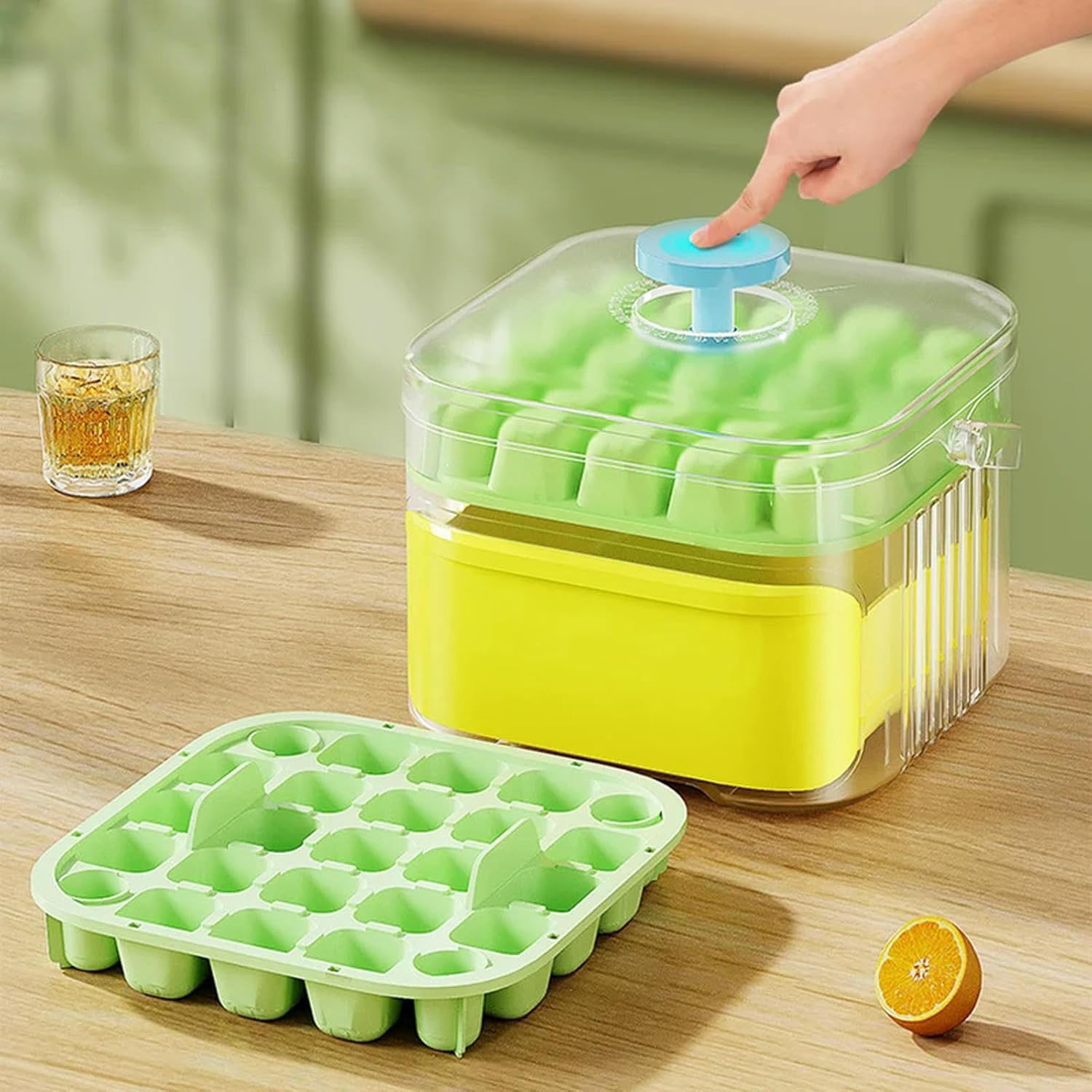 25/50 Grid Ice Cube Mold Press Type Tray With Storage Box Freezer Maker Homemade Ice Beverage Beer-White-Single Layer