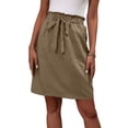 thumbnail image 2 of Womens Knee Length Skirt - Cotton French Terry Drawstring Tie High Waist Casual Skirts with Pocket Khaki S, 2 of 6