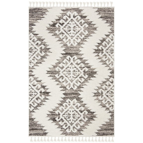 SAFAVIEH Moroccan Tassel Shag Desmond Area Rug, Ivory/Brown, 5'3" x 7'6"