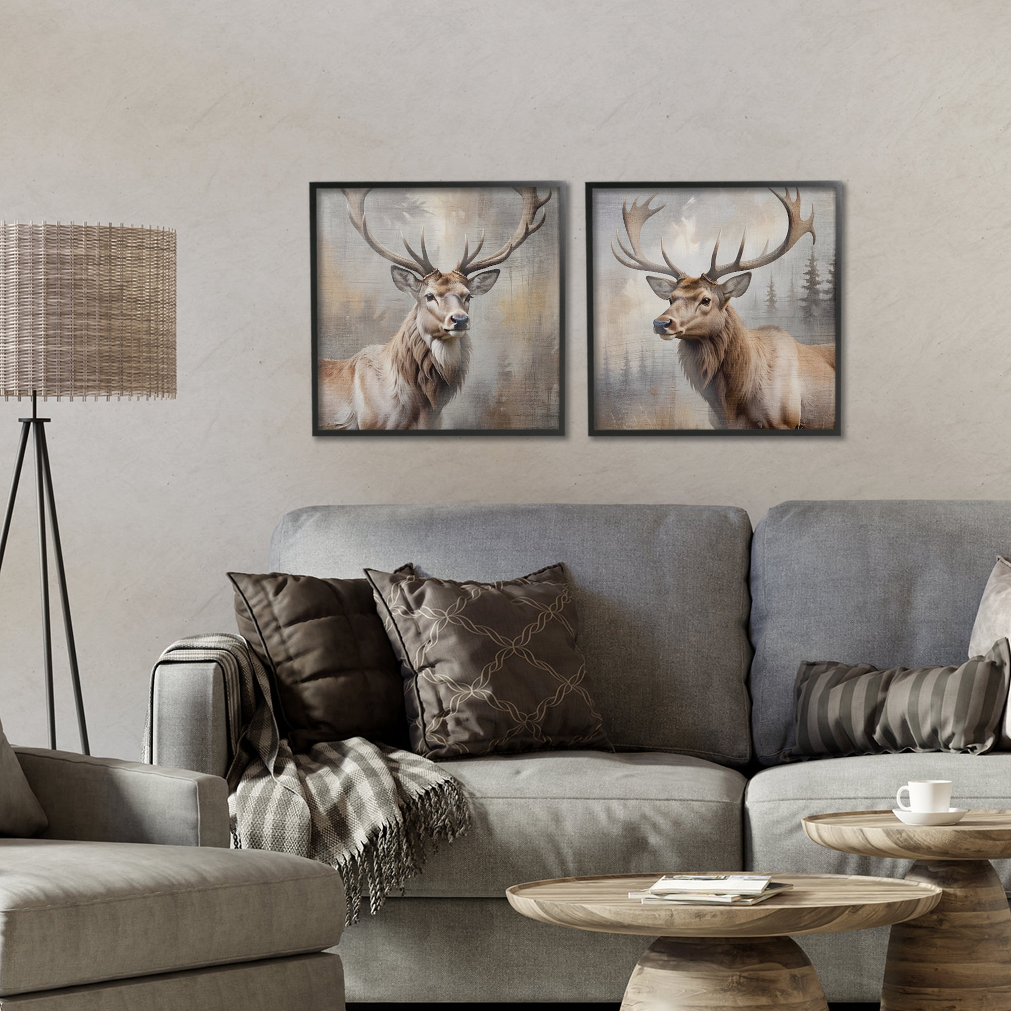 Stupell Industries Glancing Forest Stags 2 Piece Black Framed Giclee Art Set, design by Susan Arnot