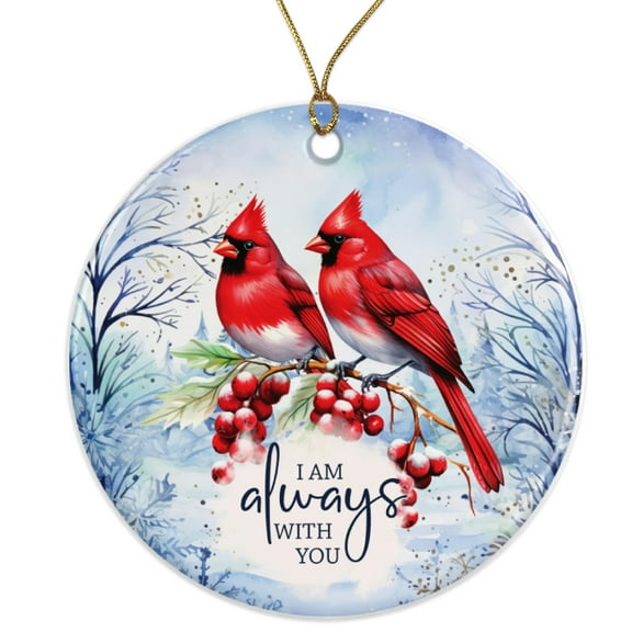 I Am Always With You Memorial Ceramic Ornament - Cardinal Birds Passed Loved Ones Ornament - 3 Inch Christmas Tree Round Ornament - Xmas Holiday Decor - String Included - ORNW0120