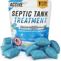 Septic Tank System Treatment Pods - 12 Dissolving Packets, Enzyme-Producing Live Bacteria Solution, 1 Year Supply, Made in USA