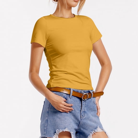 MAIHAN Womens Summer T-Shirts Summer Tops 2026 Spring Trendy Casual Solid Color Flowy Tops Loose Fit Cute Basic Cute Trendy Tunic Blouses