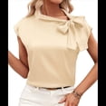 thumbnail image 2 of Blusa de Satén con Cuello Alto, Mangas y Lazo para Mujer, para Oficina Amarillo L, 2 of 7