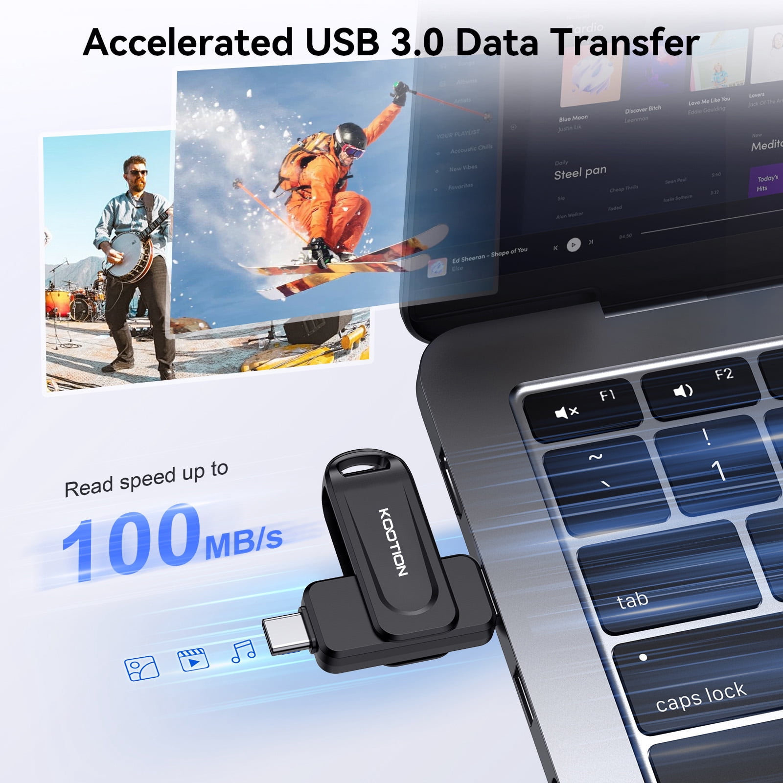 128GB USB C Flash Drive 100MB/s Swivel Dual USB 3.0 Thumb Drive USB-A Type-C Memory Stick compatible with iPhone 15/16/17