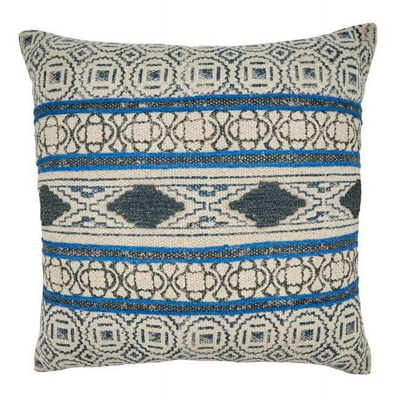 SARO 2305.BL20SP 20 in. Square Poly-Filled Throw Pillow with Blue Boho Rug Design