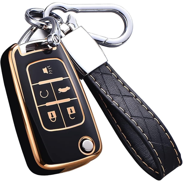 Funda De Llave Remota Plegable 5 Botones Para Chevrolet Equinox, Impala – Carcasa Negra Con Cuchilla