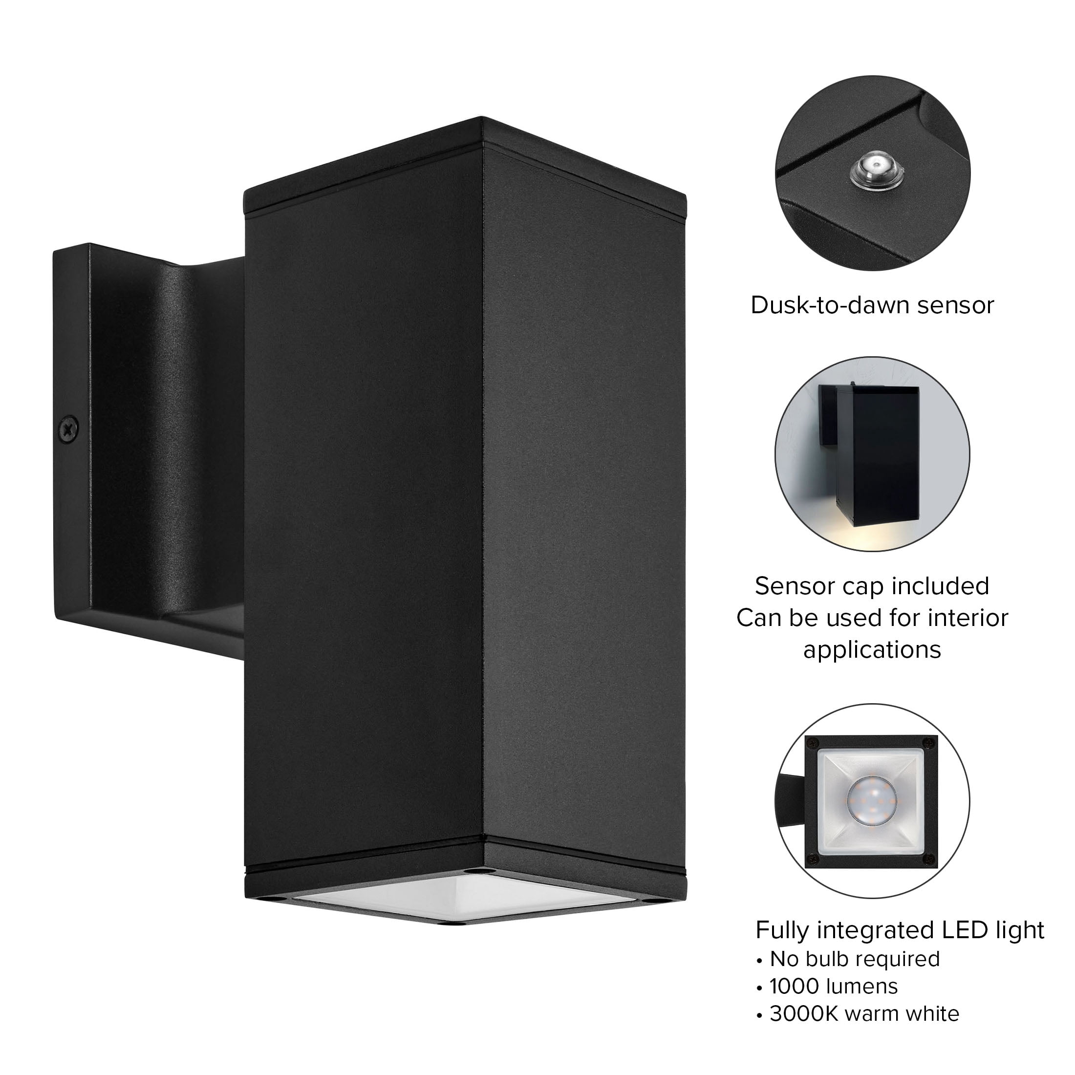 Maxxima LED Rectangular Outdoor Wall Light, Sconce Light, 12 Watt, 1000 Lumens, 3000K Warm White, Dusk to Dawn Sensor, Wall Wash