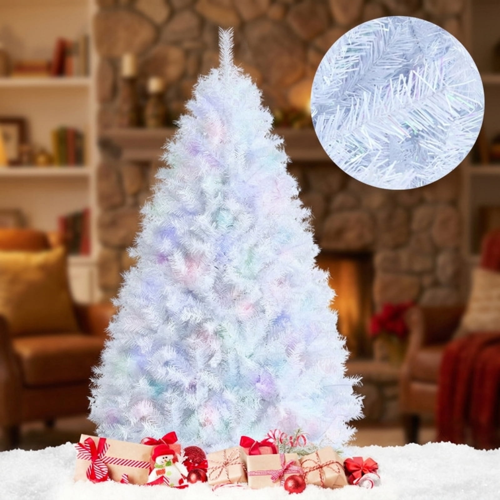 RUIE, 6 ft, Artificial Christmas Tree, with Metal Stand, 792 Branch Tips, White Holiday Xmas Tree for Indoor Home Office Decoration