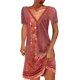 thumbnail image 1 of Vestido Corto para Mujeres Moda Cuello en V Manga Corta Impresa Suéter Vestido de Línea a para Ocasional Y Fiesta, 1 of 5