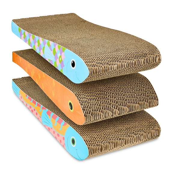 Vibrant Life Fish Shaped Durable Cardboard Cat Scratching Pad, Multicolored, 3 Pack