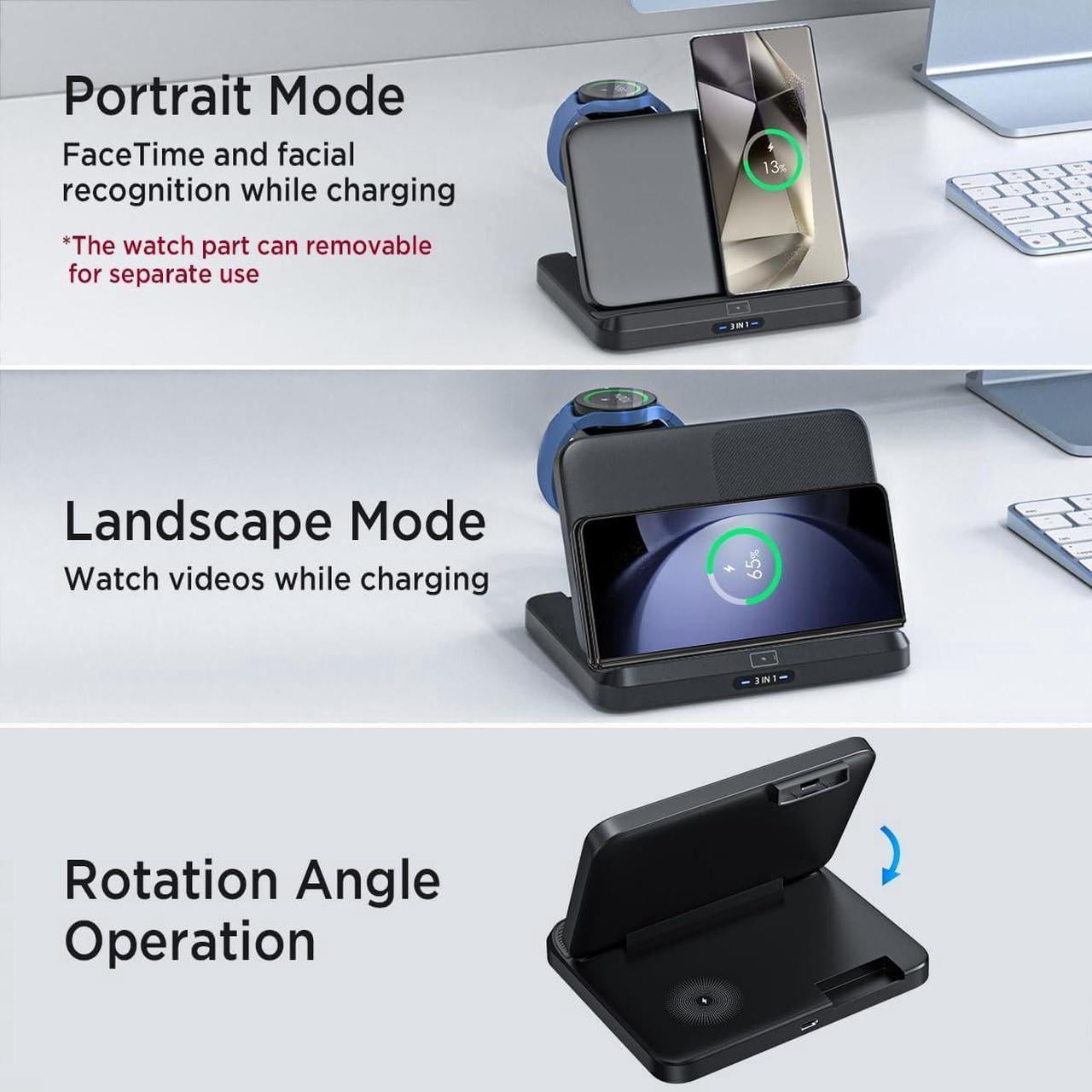 Wireless Charging Station for Samsung Galaxy z Fold 6/5/4/3/2, Foldable 3 in 1 Samsung Wireless Charger for Galaxy Z Fold/Galaxy Z Flip/Galaxy Watch/Galaxy Buds/Samsung Phone Fast Charging