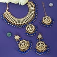 thumbnail image 2 of Efulgenz Indian Jewelry Choker Necklace Maang Tikka Earrings Bollywood Wedding Crystal Kundan Necklace Earrings Head Chain Set, 2 of 5