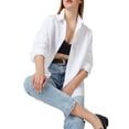 thumbnail image 5 of hirigin Women Shirt Long Sleeve Turn-Down Collar Button-Down Solid Blouse Tops for Casual Daily (Dark Green, L), 5 of 8