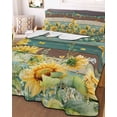 thumbnail image 3 of Quilts Twin-XL Size Bedding Set, Sunflower Lightweight Quilted Comforter, Summer Eucalyptus Botanical Floral Teal Brown Wood Soft Bedspread Coverlet with Pillow Covers for All Season, 68" x 98", 3 of 7