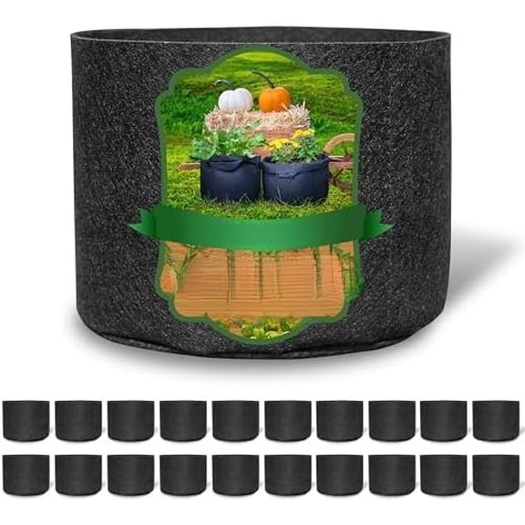 20-Pack 1 Gallon Nonwoven Grow Bags, Aeration Fabric Pots