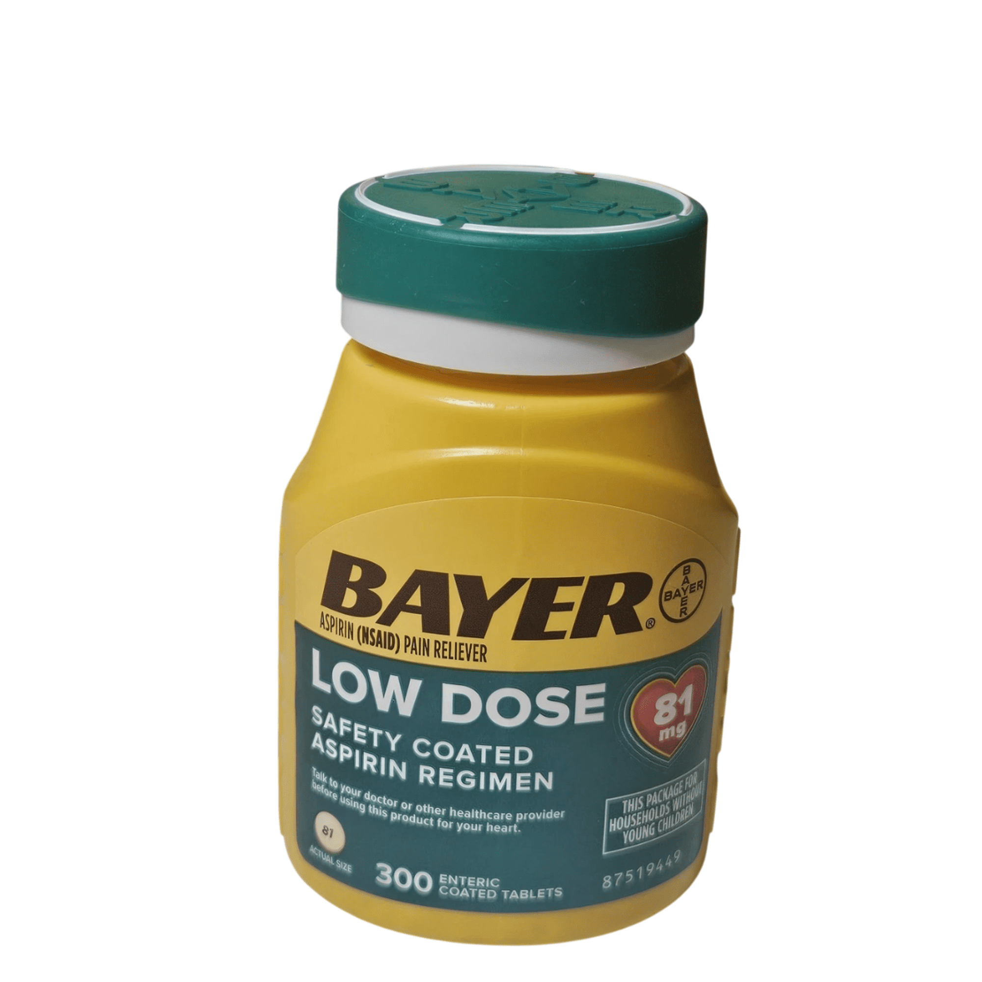 Bayer 81mg Enteric Low Dose Pain Relief Aspirin Tablets 300 ea (Pack of 4)